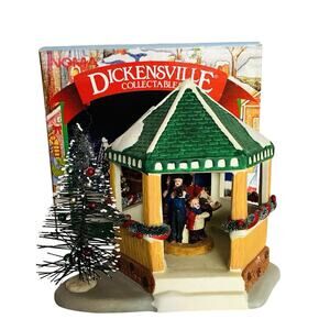 Vintage Dickensville Retired 1997 NOMA Porcelain Gazebo Bottle brush trees 3D